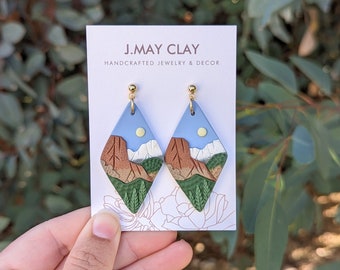 YOSEMITE National Park - HALF DOME - Diamond Polymer Clay Earrings (Handmade, Hypoallergenic, Lightweight, California, Hiking, Nature Gifts)