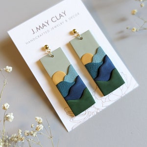 GREAT SMOKY MOUNTAINS National Park - Rectangle Geometric Dangle Earrings (Handmade, Polymer Clay, Hypoallergenic, Lightweight)