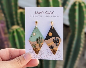 MIX or MATCH Desert Landscape Earrings - Night & Day! (Polymer clay dangle earrings, hypoallergenic, lightweight, diamond shape)