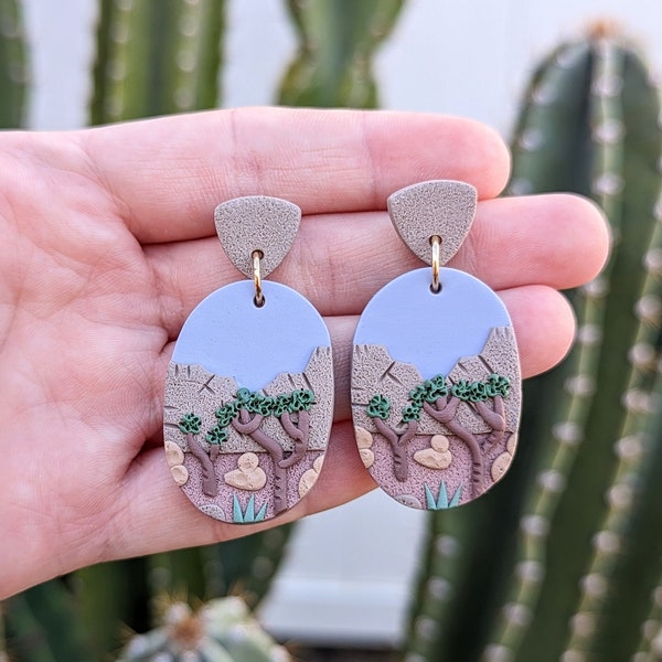 JOSHUA TREE National Park *Pastel* Clay Earrings...(Handmade, Polymer Clay, Hypoallergenic, Lightweight, Desert Landscape, Lavender)