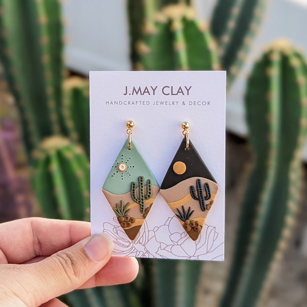 MIX or MATCH Desert Landscape Earrings - Night & Day! (Polymer clay dangle earrings, hypoallergenic, lightweight, diamond shape)