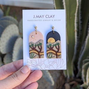 MIX or MATCH Joshua Tree National Park Polymer Clay Earrings Night & Day Handmade, Hypoallergenic, Lightweight, Moon, Desert Landscape image 2