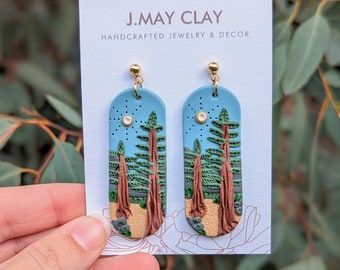 SEQUOIA National Park - Oval Dangle Polymer Clay Earrings (Handmade, Hypoallergenic, Lightweight)