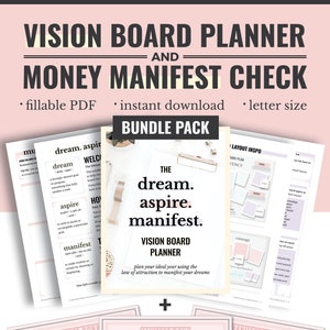 2024 Ultimate Vision Board Digital Life Planner Kit, Money Manifest Affirmation Check Printables |Dream Aspire Manifest Vision Board Planner