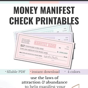 2024 Money Manifest Check Printable in Pink, Purple & Green (blank check editable PDF template)