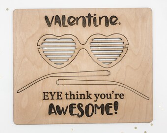 Valentines card SVG// Punch-out heart glasses card SVG// Laser Cut File// Glowforge