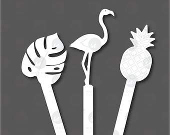Tropical cupcake toppers SVG bundle// Leaf flamingo pineapple cupcake toppers SVG// Laser cut file
