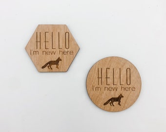 Hello I’m New Here Baby Signs SVG// Modern Fox Baby SVG// Laser cut file// Glowforge