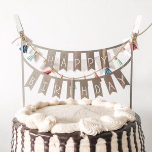 Joyeux anniversaire drapeau de gâteau SVG//de gâteau de fête d'anniversaire SVG//fichier découpé au laser//Glowforge