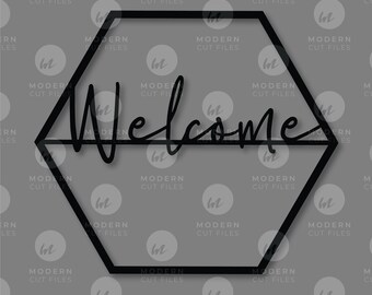 Hexagon welcome sign SVG // Hexagon welcome wreath SVG // Laser cut file // glowforge