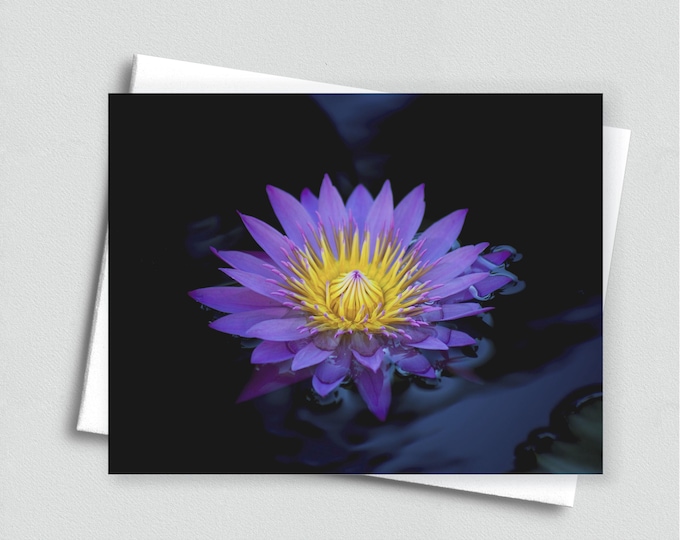 Purple Waterlily Blank Notecard - Floral Stationery Set, Botanical Greeting Card