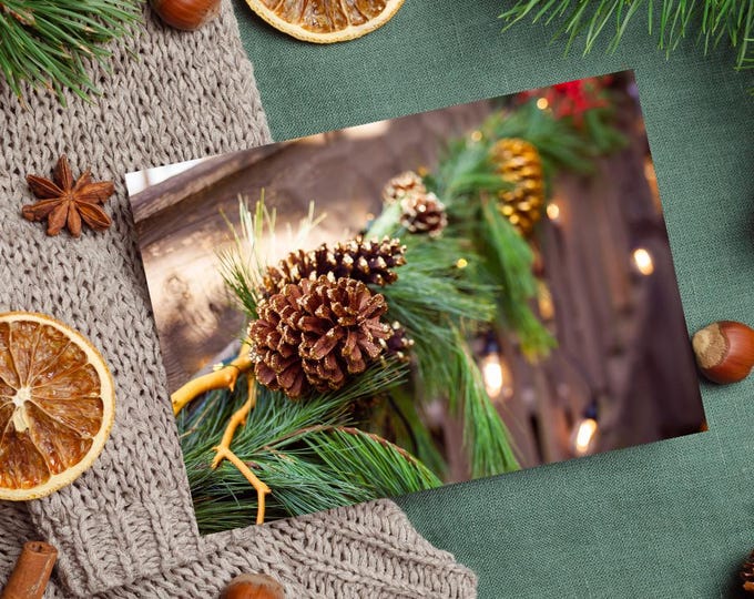 Pinecone Garland Holiday Card - Blank Notecard