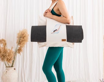 Yoga and Pilates Tote Bag, Large Cotton Canvas Bag with Mat Holder Lorenzella