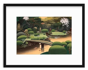 Woodblock print of Kurodani Garden, Kyoto in Spring by Ohno Bakufo (1 of 2)