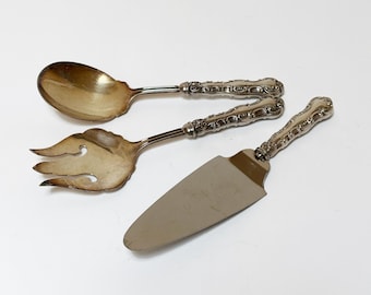 Birks Sterling "Pompadour" Serving Fork, Spoon, Pie (with Stainless Blade)