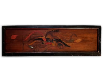 Hand Painted 1800's Japanese "Stork" Painted Wall Plaque