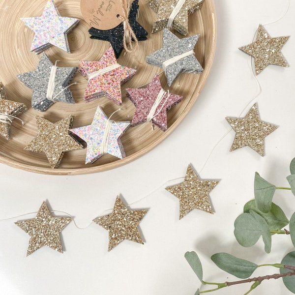 Handmade Glitter Star Garland, Blunting, Hanging Decoration ideal Keepsake or Gift