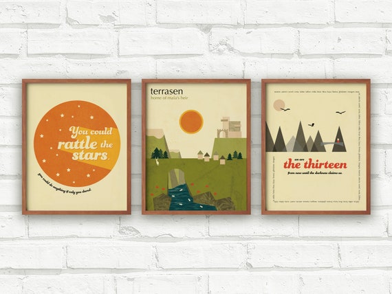 Throne of Glass Art Print Set, Bookish Art, Mid Century Modern Art Print, Retro Wall Art, Minimalist Fanart