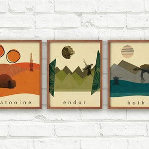 Star Wars Art Prints, Set of 3 Travel Posters, Mid Century Modern, Retro Wall Art, Minimalist Decor