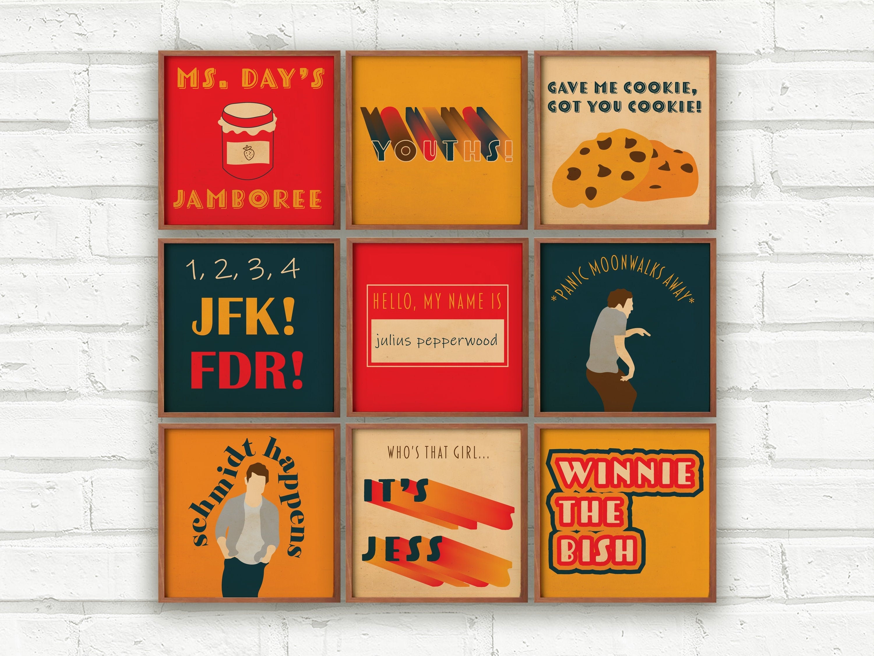New Girl TV Show Poster Set, Retro Print Pack, Minimal Square Collage…