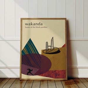 Black Panther Art Print, Wakanda Travel Poster, Mid Century Modern, Retro Wall Art, Minimalist Decor