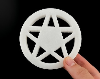 White Jade Pentagram Grid – Sacred Geometry Protection Disc for Elemental Balance, Energy Work, and Altar Activation Tool #KL183