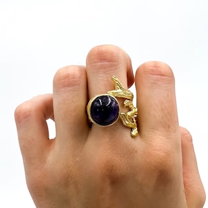 AMETHYST RING  ENCODED To St Germain, Handmade Jewelry, Sz 8.5 Gold RIng, Mens Ring, Gift for Her, Self Care Gift. Gemstone Ring.#K241