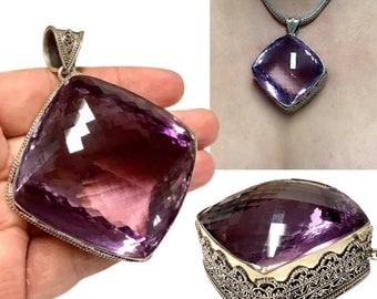 Amethyst Crystal  Necklace Attuned To St Germain. 630CTS! Statement Necklace Silver Necklace. High Grade, Gift for Mom, Jewelry, reiki #599