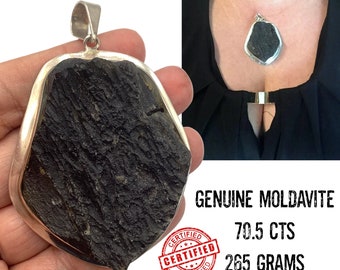 Moldavite Necklace. REAL GENUINE Moldavite XL Moldavite 53 grams In Silver. Authentic Moldavite From Czech Republic Certified #344