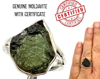 MOLDAVITE RING. Authentic Moldavite 4.5 Gr From Czech Republic. Genuine Moldavite Jewelry,  Silver Ring Raw Crystal Ring. Gift for Her #2003