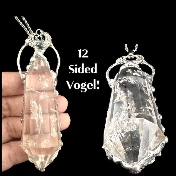 CRYSTAL NECKLACE Clear Quartz Vogel Wand 12 Sides. Encoded to Archangel GABRIEL For Self Care, Rare, Gift for Her Handmade Jewelry #1065