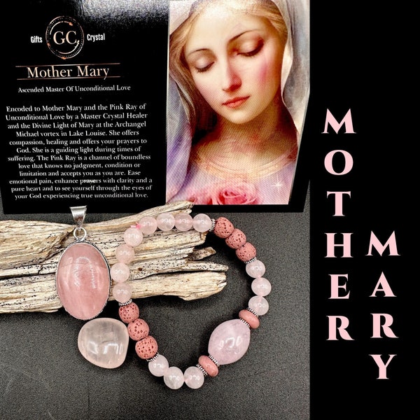 Rose Quartz Necklace Jewelry Set Rose Quartz, Oil Diffuser Bracelet  Crystal Encoded To Mother Mary. Self Care Kit Gift for Her EMPATHS 457B