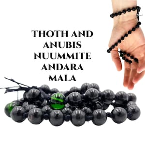 Crystal Mala Beads. Andara Crystal & Nuummite. Half Mala Encoded to Thoth/Anubis Handmade Jewelry. Knotted, GIft for her, Yoga Gift #K262
