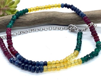 Crystal Necklace with Ruby, Emerald, Sapphire, Citrine Gemstone Necklace: Encoded Crytals. GIft for her#1365