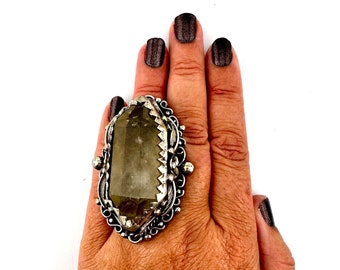CITRINE CRYSTAL RING Handmade Jewellery Tibetan Silver Money/Self Worth Spiritual Gift Metaphysical Crystal Encoded Jewelry Statement  #2113