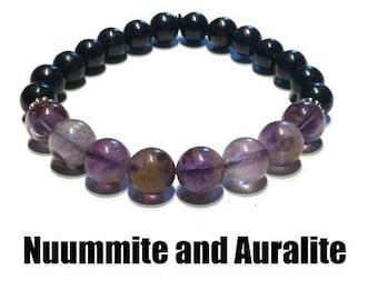 Amethyst Bracelet with Nuummite Evil Eye Protection/Awakening Handmade Jewelry, Gift for Her, Gift for Him. Self Care Gift #572