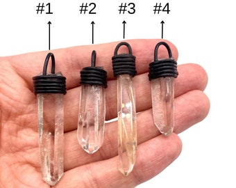 Quartz Crystal Necklace Leather Cord Handmade Jewelry Cleansing Intuition Master Healer Pendant #311