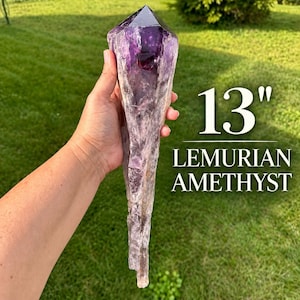 Baguette de cristal d'améthyste lémurienne de 33 cm, cristal de canalisation géant pour la médiumnité, les archives akashiques, le développement psychique, autel n° 377