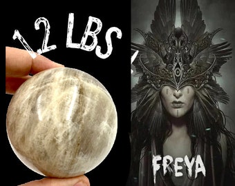 Bola de Cristal de Pedra da Lua com Suporte de Corvo. CODIFICADA para Freya, Deusa da Magia, Cristais de Bruxa, Presente Espiritual nº 233