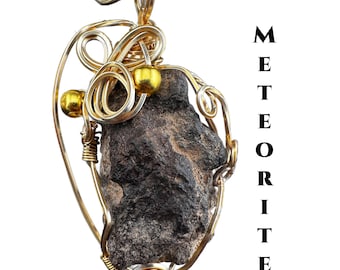 Meteorite Crystal Necklace 23 GR, Authentic Meteorite. Handmade Jewellery, Starseeds, Gold Necklac, Gift for Her Men's Necklace #1274