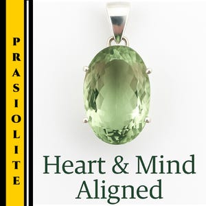 Green Amethyst Crystal Pendant Necklace Sterling Silver Prasiolite Jewelry for Heart Healing Emotional Clarity Spiritual Alignment #675