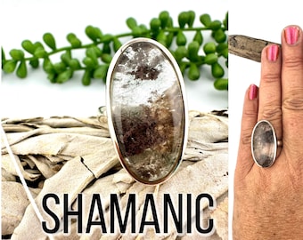 Shamanic Dream Quartz Ring Sterling Silver Size 6 – High Grade Lodolite Garden Quartz Crystal, Blessed by Sámi Shaman  #1244