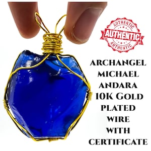Andara Crystal Necklace Encoded to Archangel Michael, Authentic Andara, Gold Necklace. Handmade Jewelry, Gift for Her, Raw Crystal Blue#K235