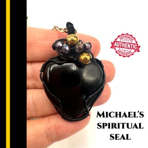 Black Andara Heart Necklace Blessed at Archangel Michael Vortex Gold Crystal Necklace for Protection Spiritual Gift for Lightworkers #2048