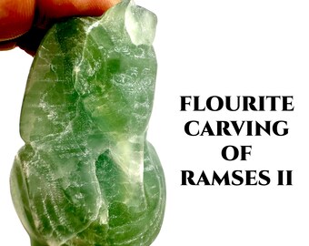 Rainbow Fluorite Ramses II Crystal Carving Egyptian Pharaoh Evil Eye Shield Metaphysical Protection Gift #26d