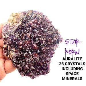 May include: A cluster of 23 purple and brown Auralite crystals, with the text "STAR BORN AURALITE 23 CRYSTALS INCLUDING SPACE MINERALS" visible in the image.