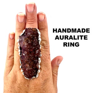 AURALITE CRYSTAL RING Handmade Jewelry Thunder Bay Amethyst. Statement Ring, Gift for Her/Him Adj. Ring Encoded Crystals #554