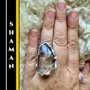 Shamanic Dream Quartz Ring Adjustable Garden Quartz Statement Ring Encoded by Shaman Lodolite Shield Crystal Spiritual Jewelry. #3099