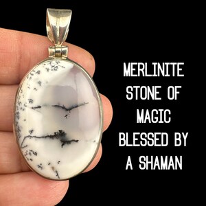 MERLINITE CRYSTAL NECKLACE Stone of Magic Increase Intuition Silver Necklace Dendritic Opal Pendant, Encoded Jewellery  Men&#39;s Necklace #1136
