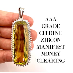 Citrine Crystal Necklace With Zircon For  Manifestation/Luck/Money AAA Grade Spiritual Gift Men&#39;s/Women&#39;s Necklace, Silver, Encoded  #1211